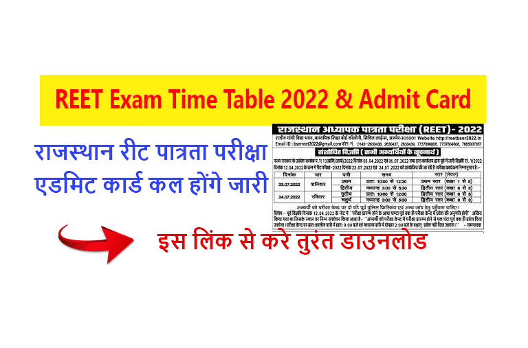 REET Exam Time Table 2022 & Admit Card