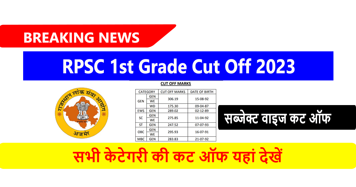 RPSC 1st Grade Cut Off 2023 Subject Wise